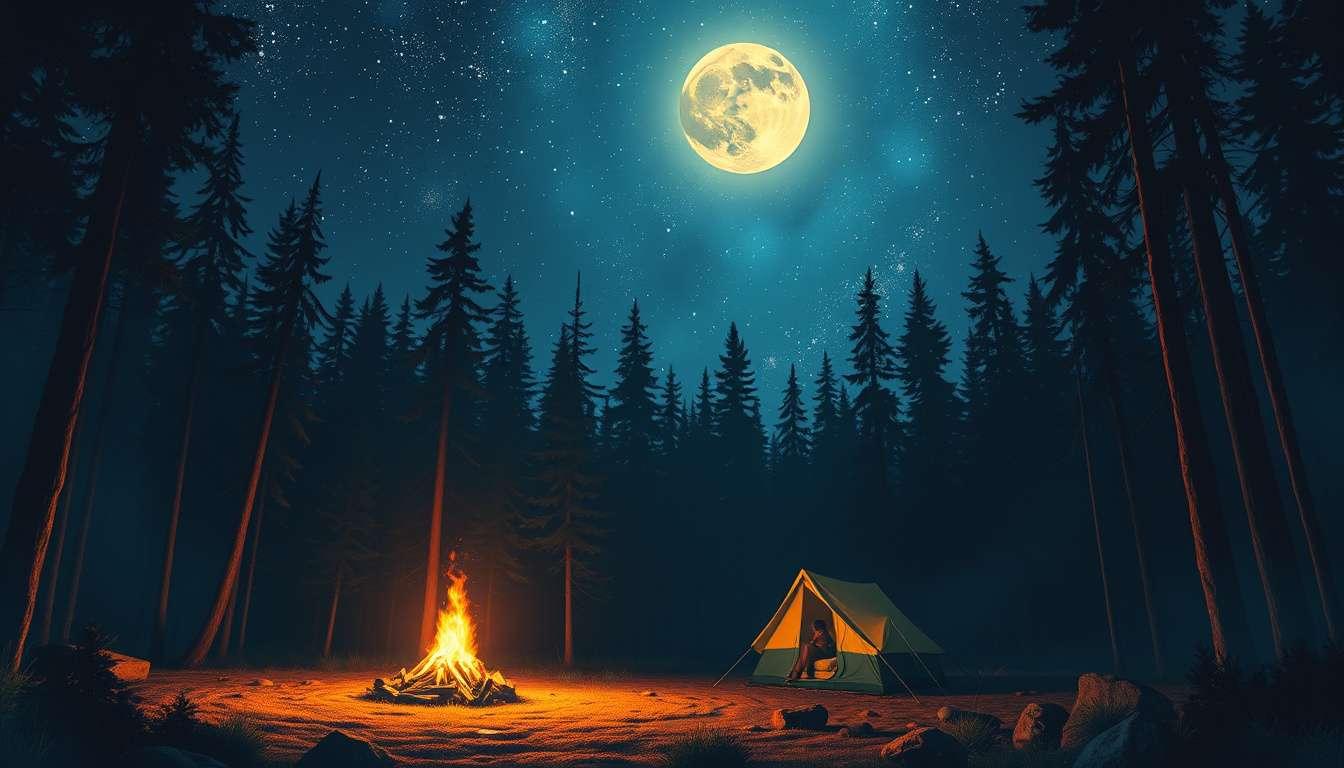 Aventuras noturnas: acampamentos, fogueiras e céu estrelado